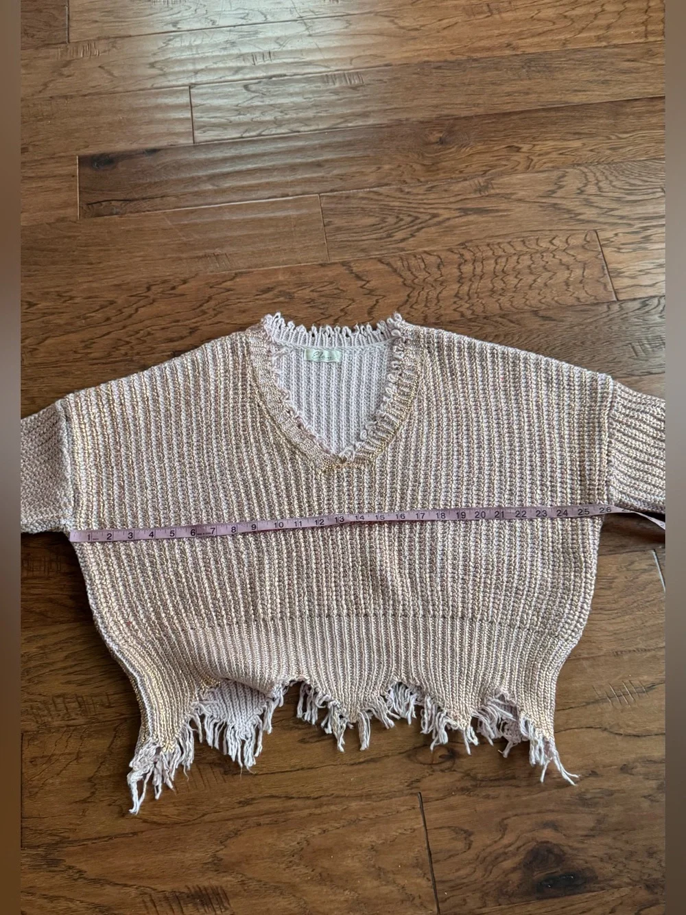 Elan Rose Pink Metallic Distressed Sweater